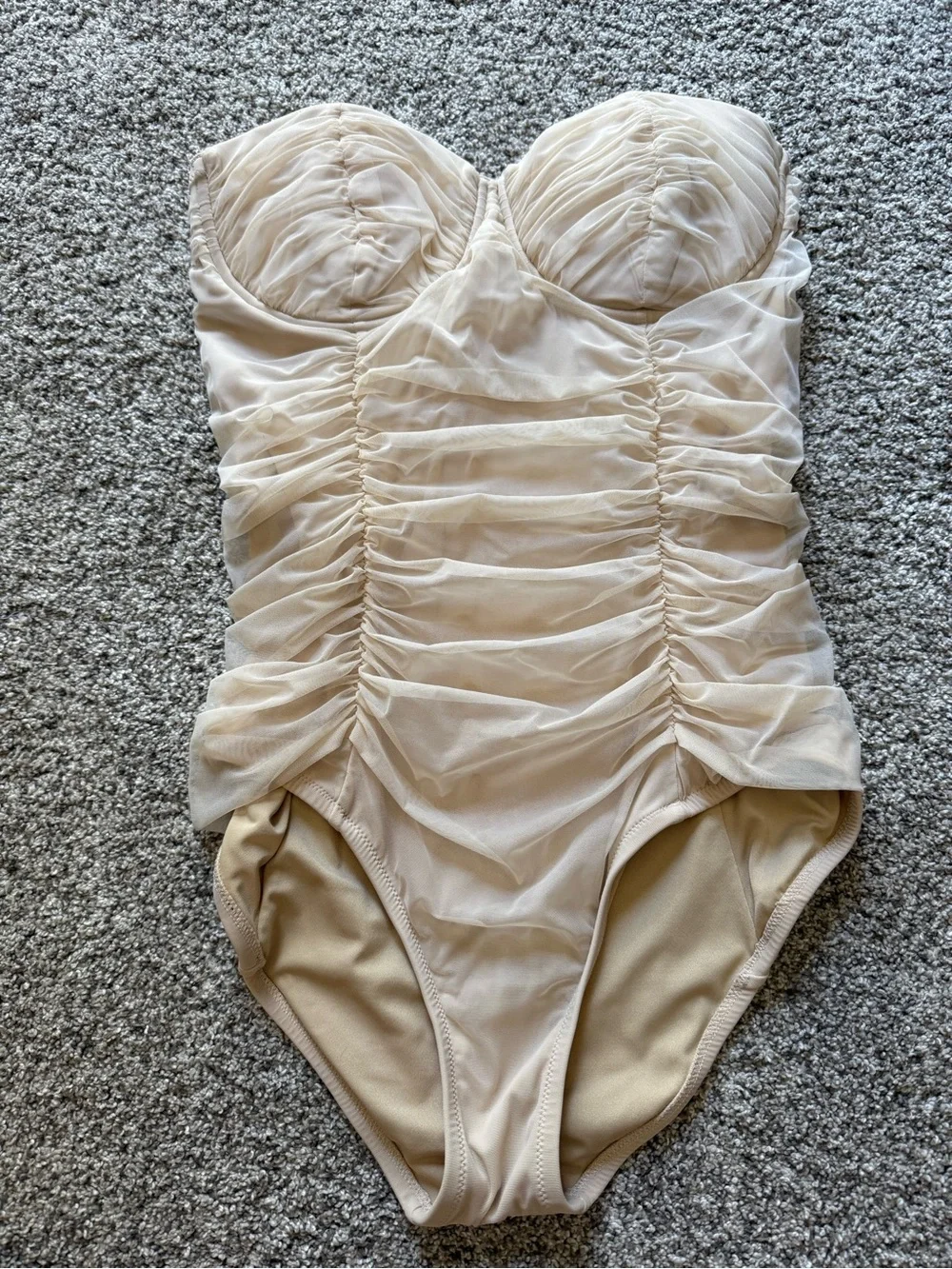 J.Crew Ruched Strapless Cream One-Piece Swimsuit Size 10 D-Cup